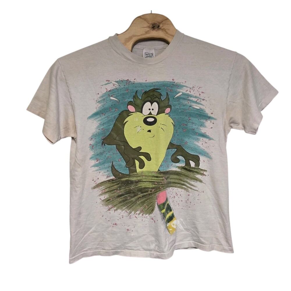 Vintage 90’s Taz Eraser Back To School T-Shirt Size XL Distressed Wild Oats USA
